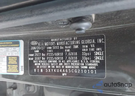 2012 Kia Sorento Ex из США, поврежденный, VIN 5XYKU4A65CG210101